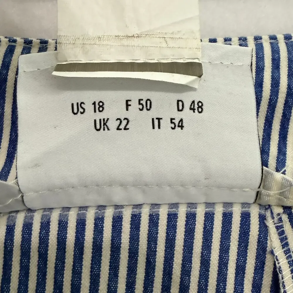 Akris Punto Cropped Seersucker Stretch Pants Blue White Striped Womens PLUS 18 - Picture 10 of 10